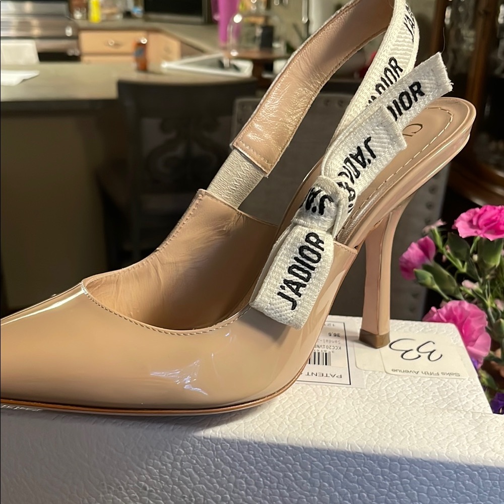 Dior Tan Slingback Heels with Patent Finish- worn once! Too small for me!